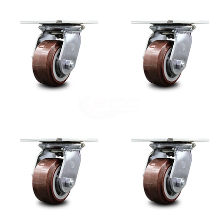 Service Caster 4 Inch Heavy Duty Polyurethane Caster Set with Ball Bearings SCC, 4PK SCC-35S420-PPUB-4